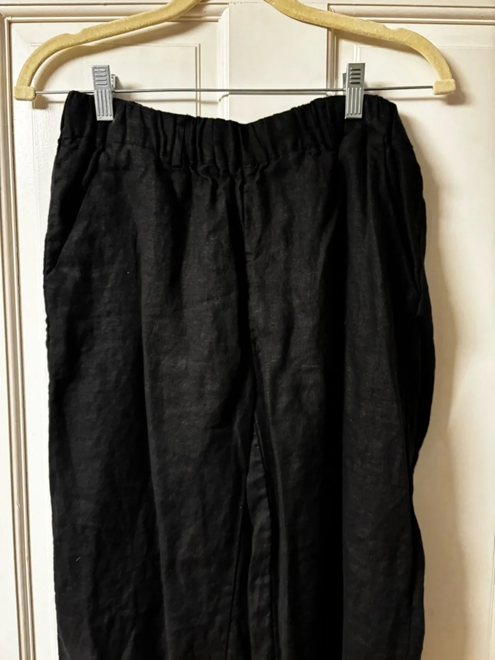 Quince European Linen Black Cropped  Pull-On Pants ankle length